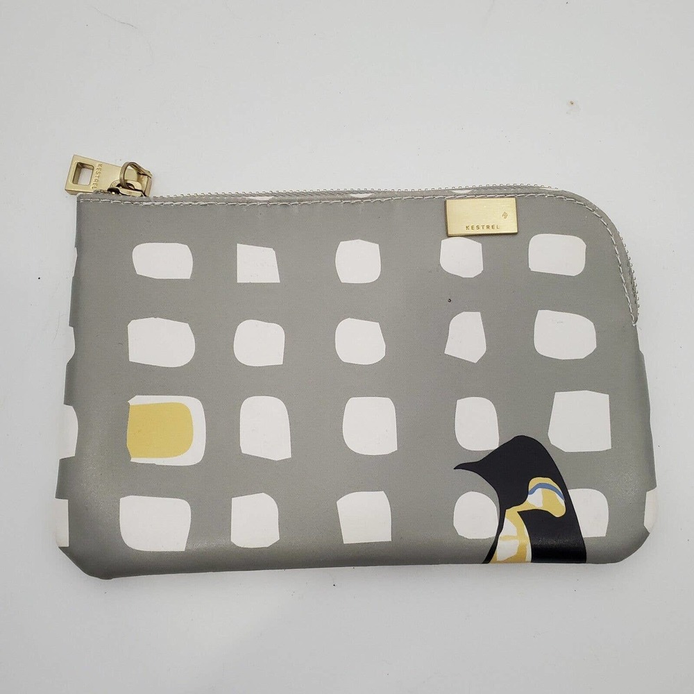 Anthropologie Kestrel Grey Penguin Pouch Makeup Bag Wallet Organizer - Picture 1 of 3